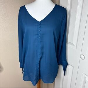 Chic Teal V-Neck Women's Blouse ❄️